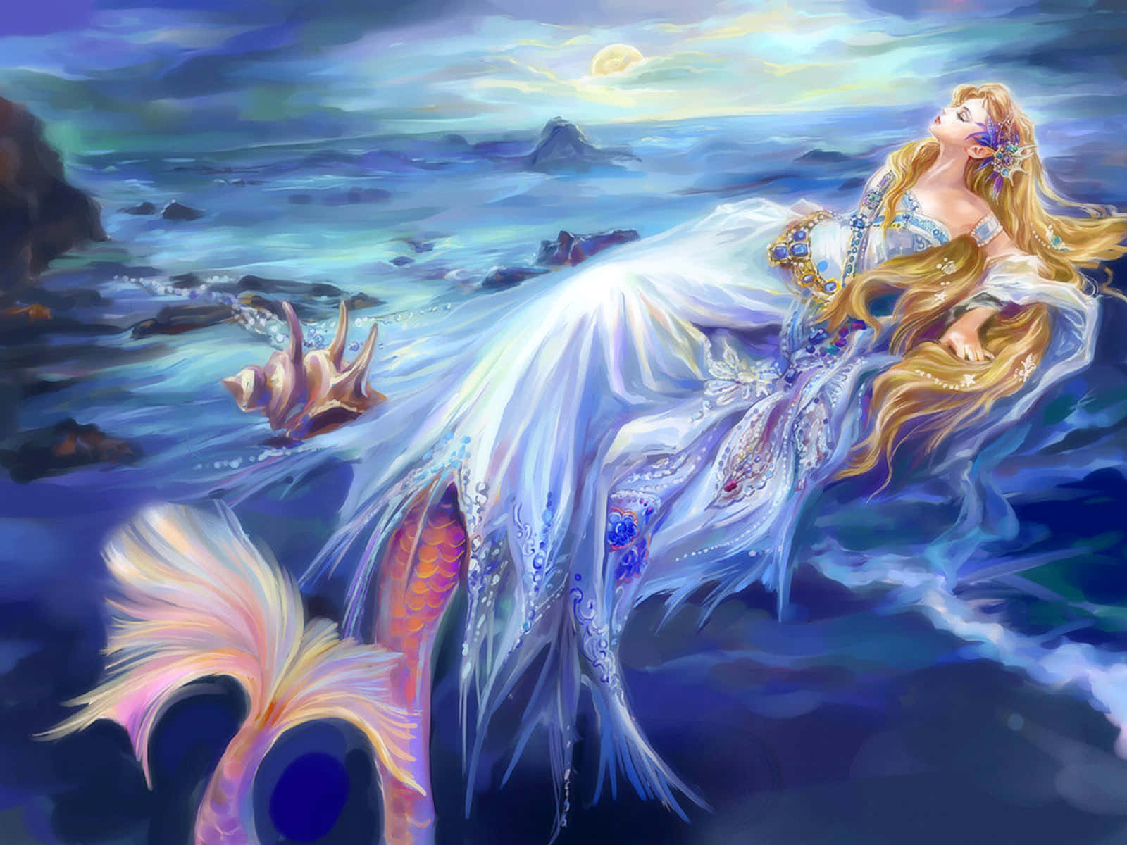 Blondeng Sirena na May Asul na Damit Wallpaper