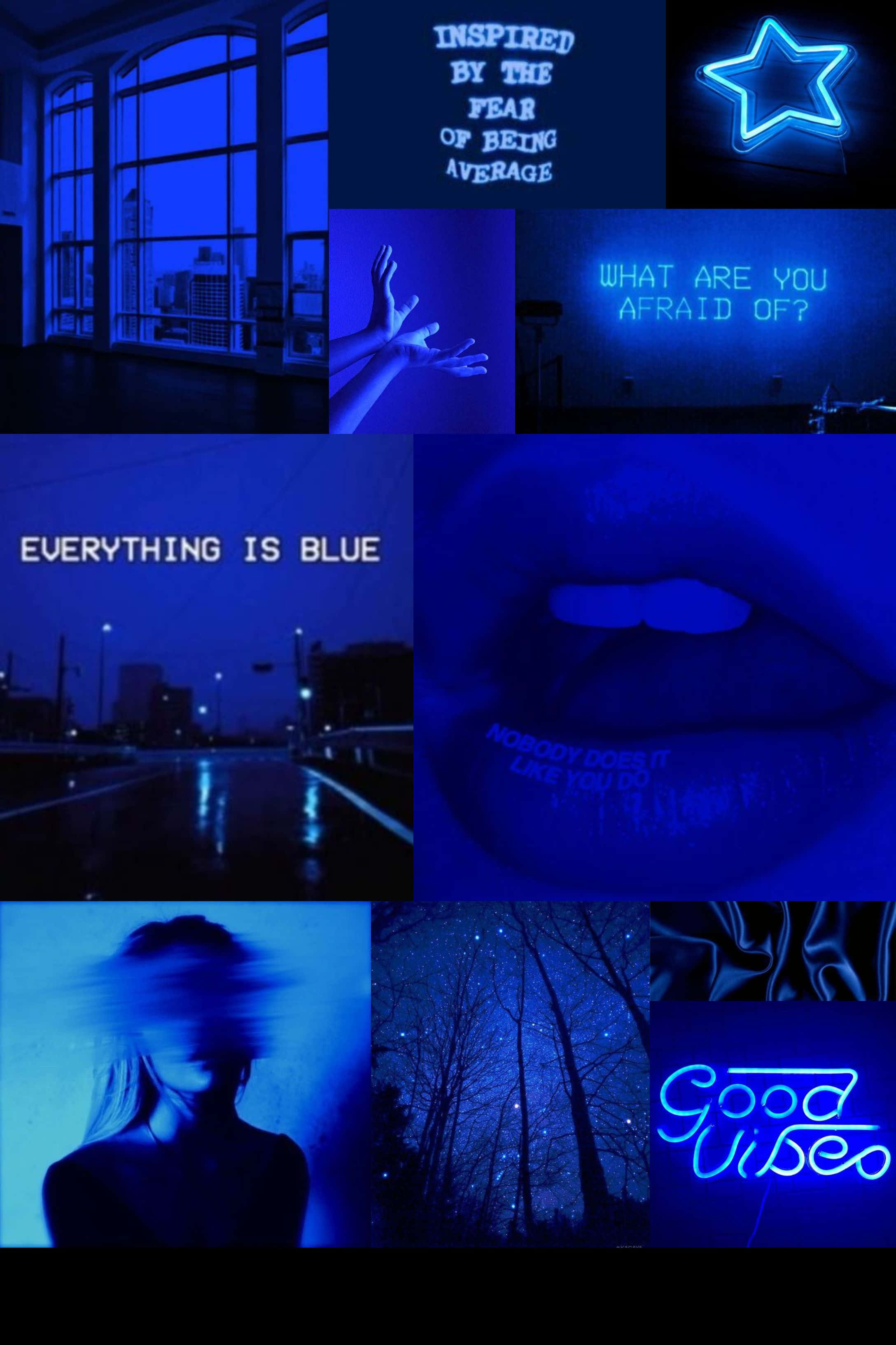 Blue Aesthetic Background Quotes Collage Wallpaper
