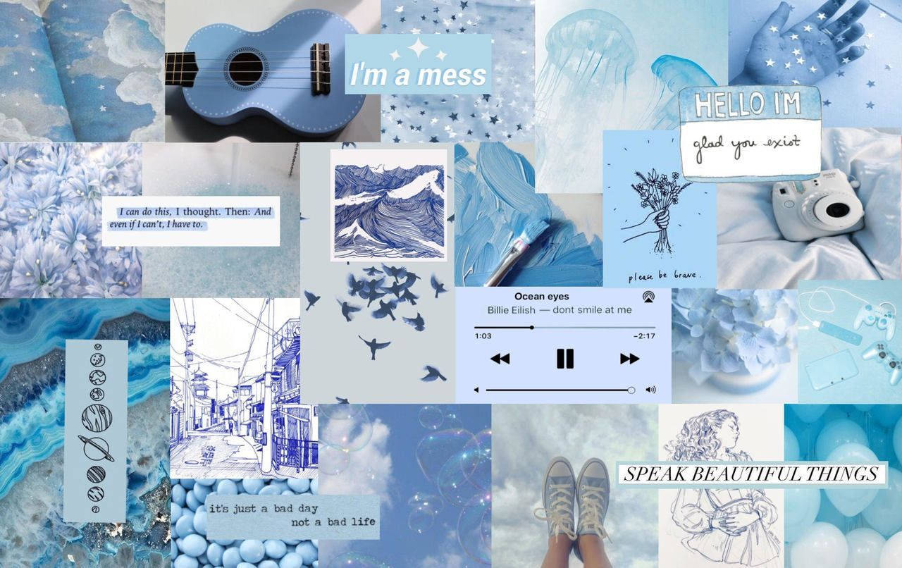 Blue Collage Photos Mula sa Pinterest para sa Laptop Wallpaper