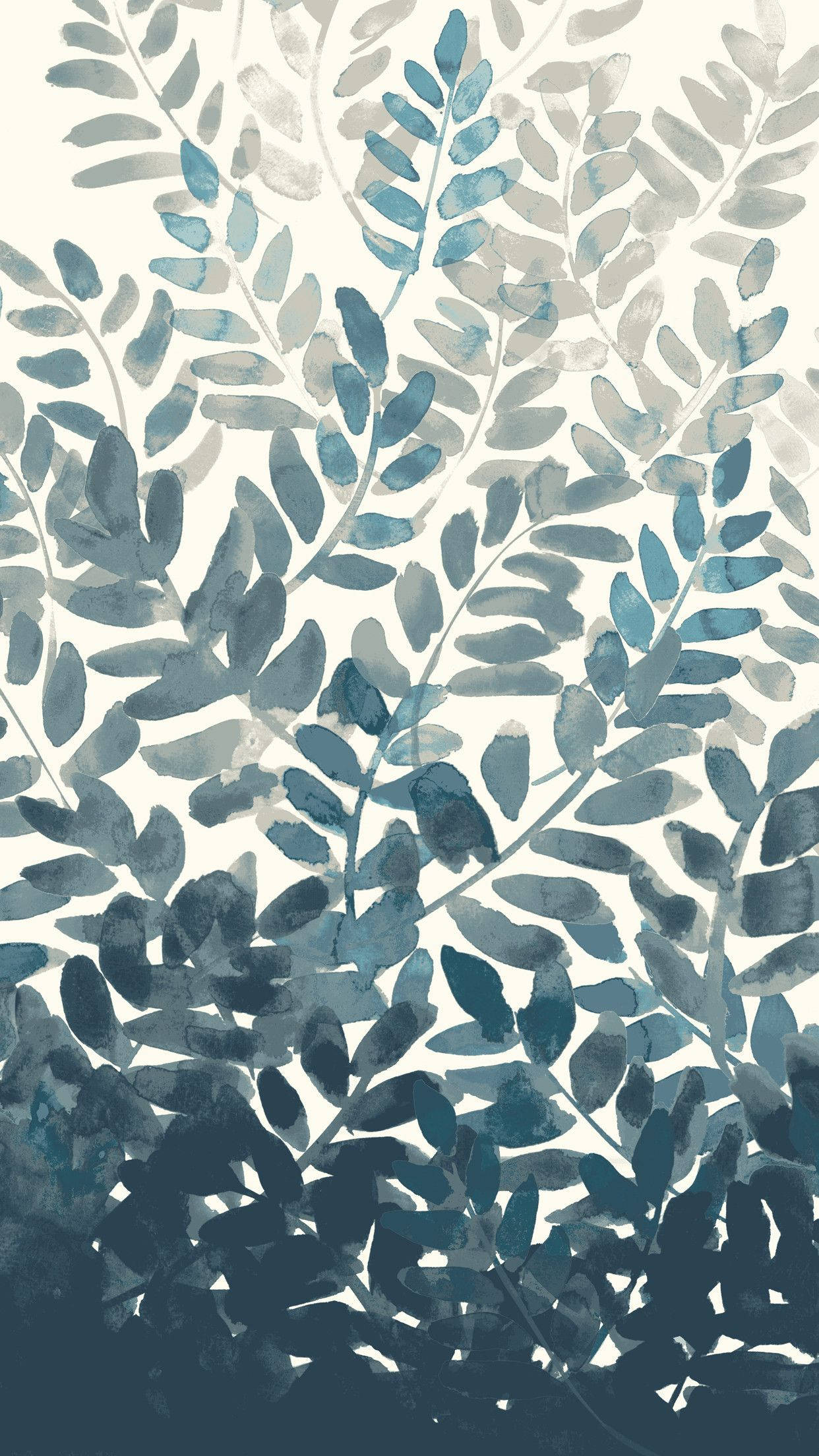 Boho Aesthetic na Asul na Watercolor na Dahon Wallpaper