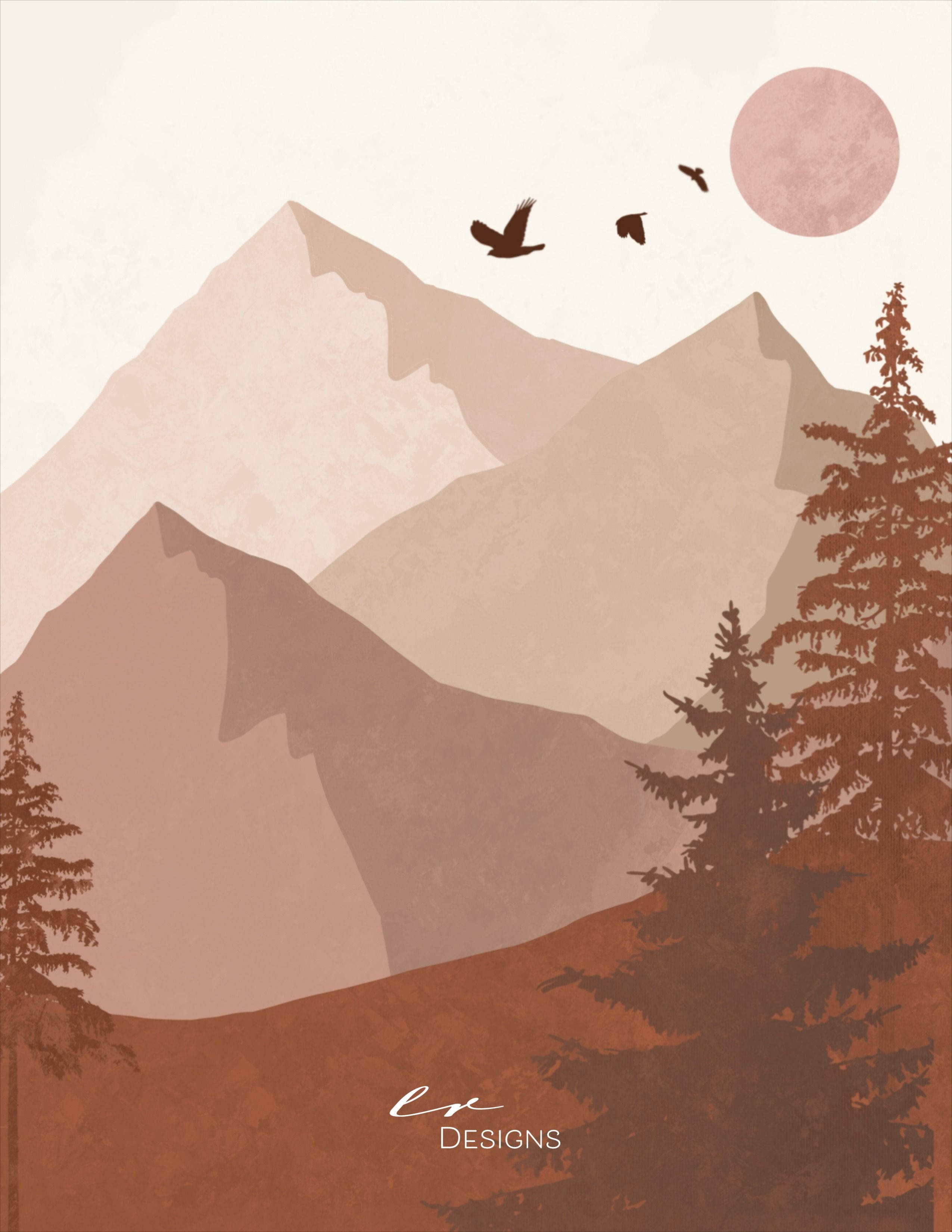 Boho Aesthetic Neutral na Tanawin ng Bundok Wallpaper