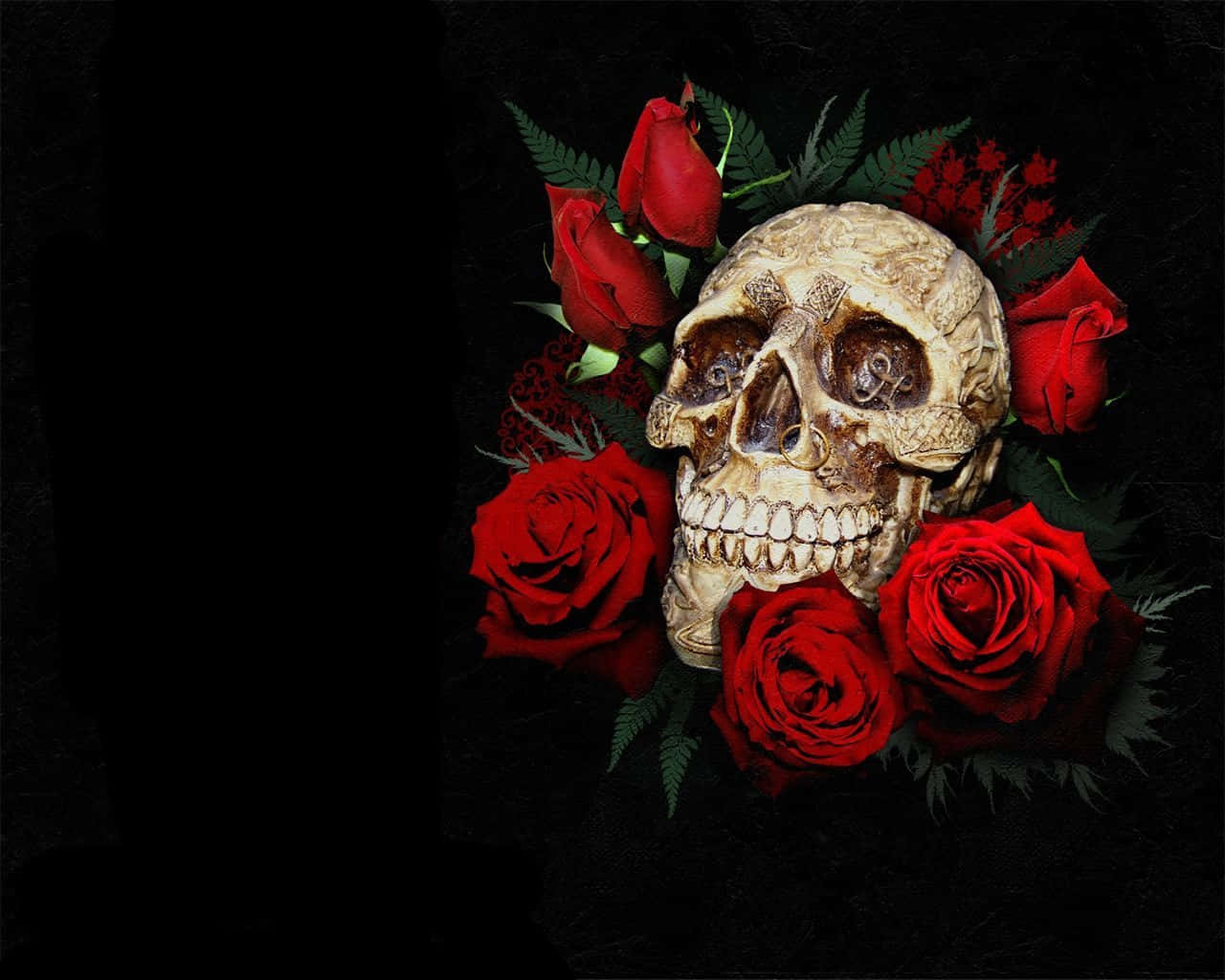 Bouquet Ng Mga Bungo At Rosas Wallpaper