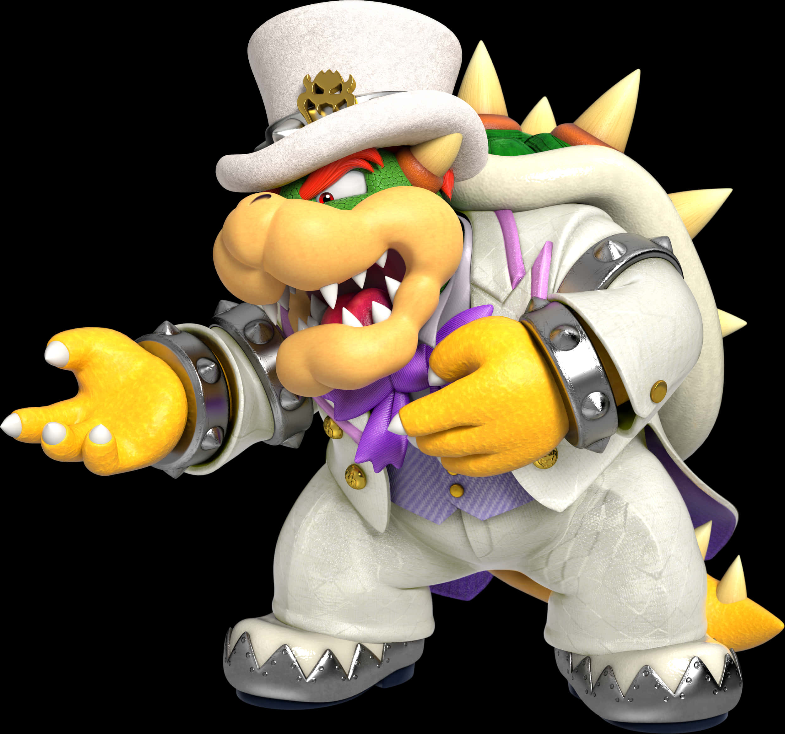 Bowser na Naka-White Suit 3D Render Wallpaper
