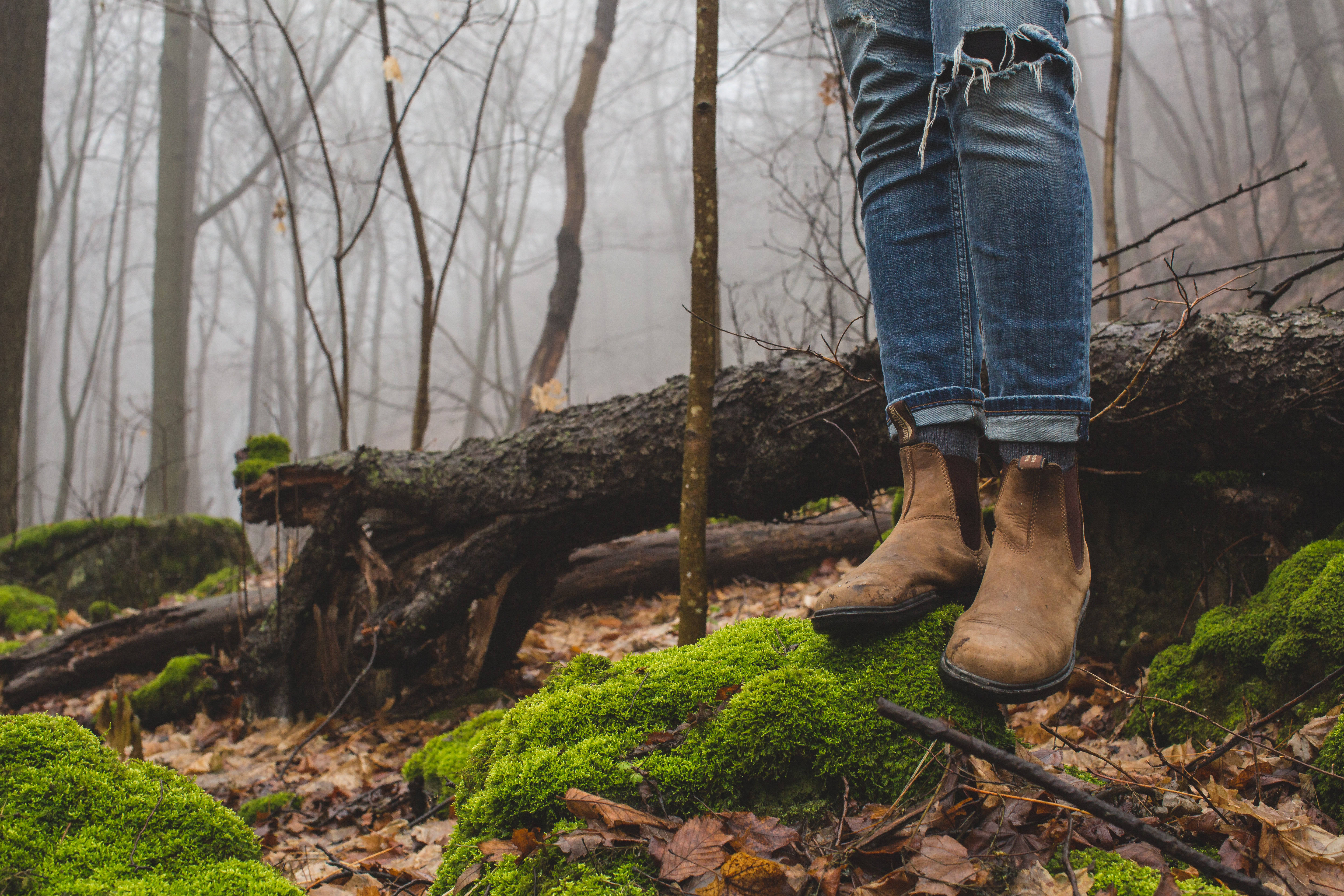 Brown Boots At Foggy Forest Wallpaper