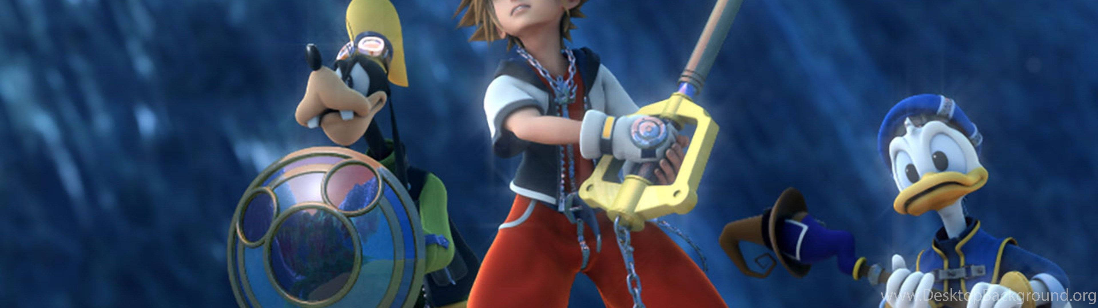 Buksan ang isang mundo ng pakikipagsapalaran kasama si Sora, Donald Duck, at Goofy sa Kingdom Hearts 3 Wallpaper