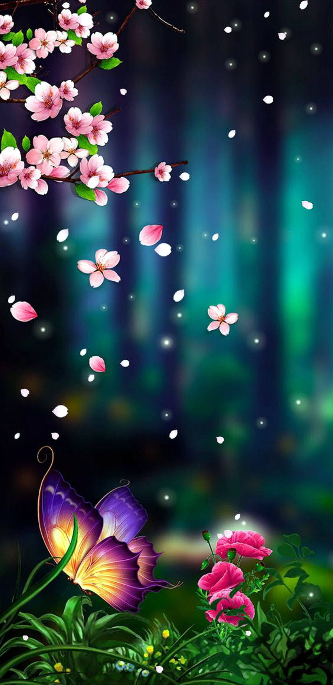 Bulaklak at Paru-paro 3D Android Phone Wallpaper