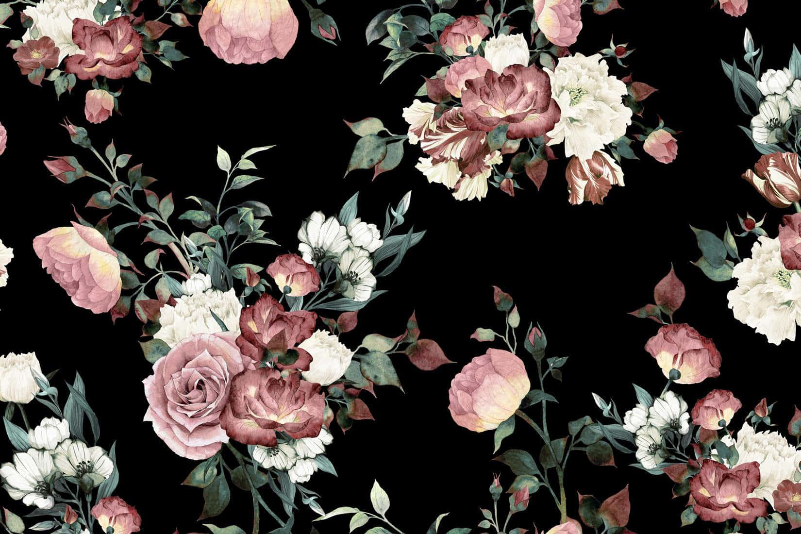 Bulaklak na Vintage sa Itim na Background Wallpaper