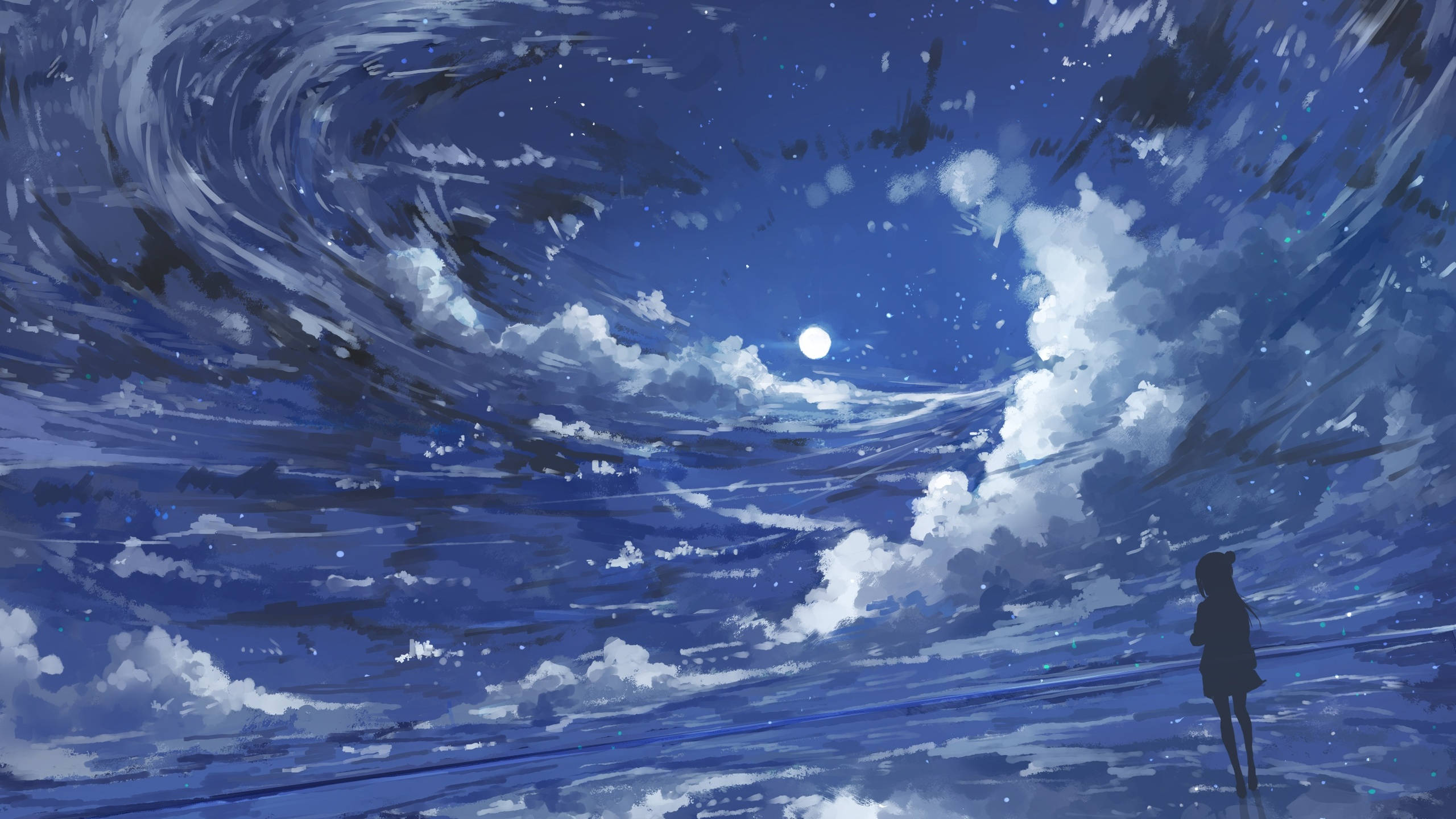 Buwan 4K Anime Babae Maulap na Langit Wallpaper