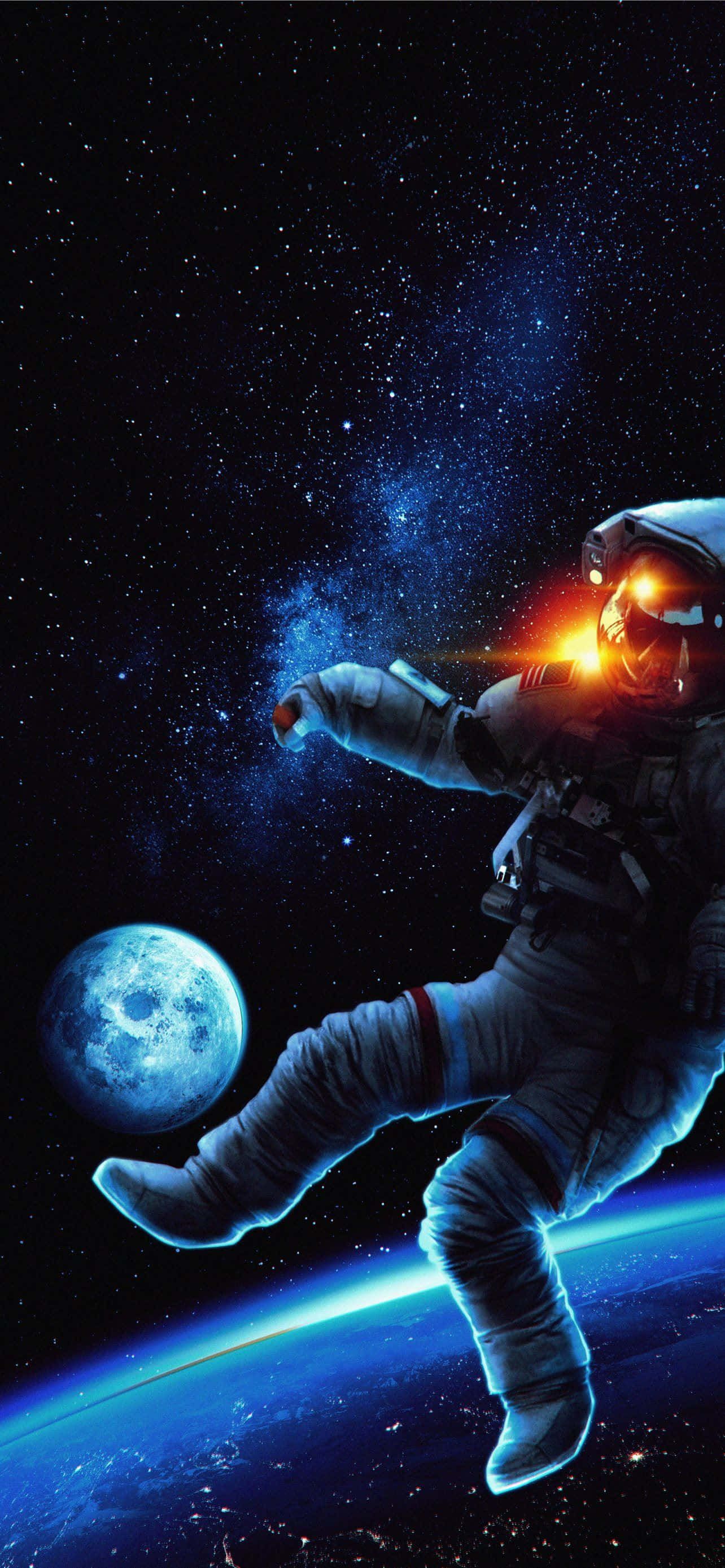 Buwan at Daigdig kasama ang Astronaut iPhone Wallpaper
