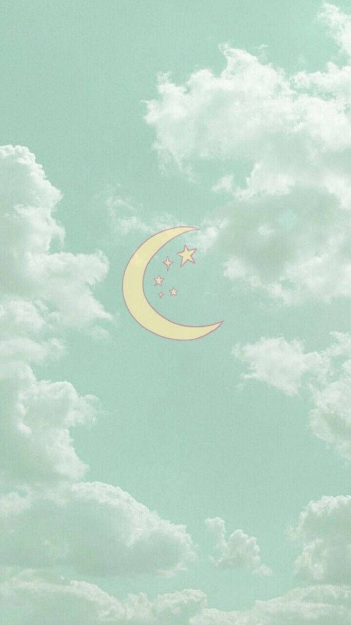 Buwan na Aesthetic na Light Green Wallpaper