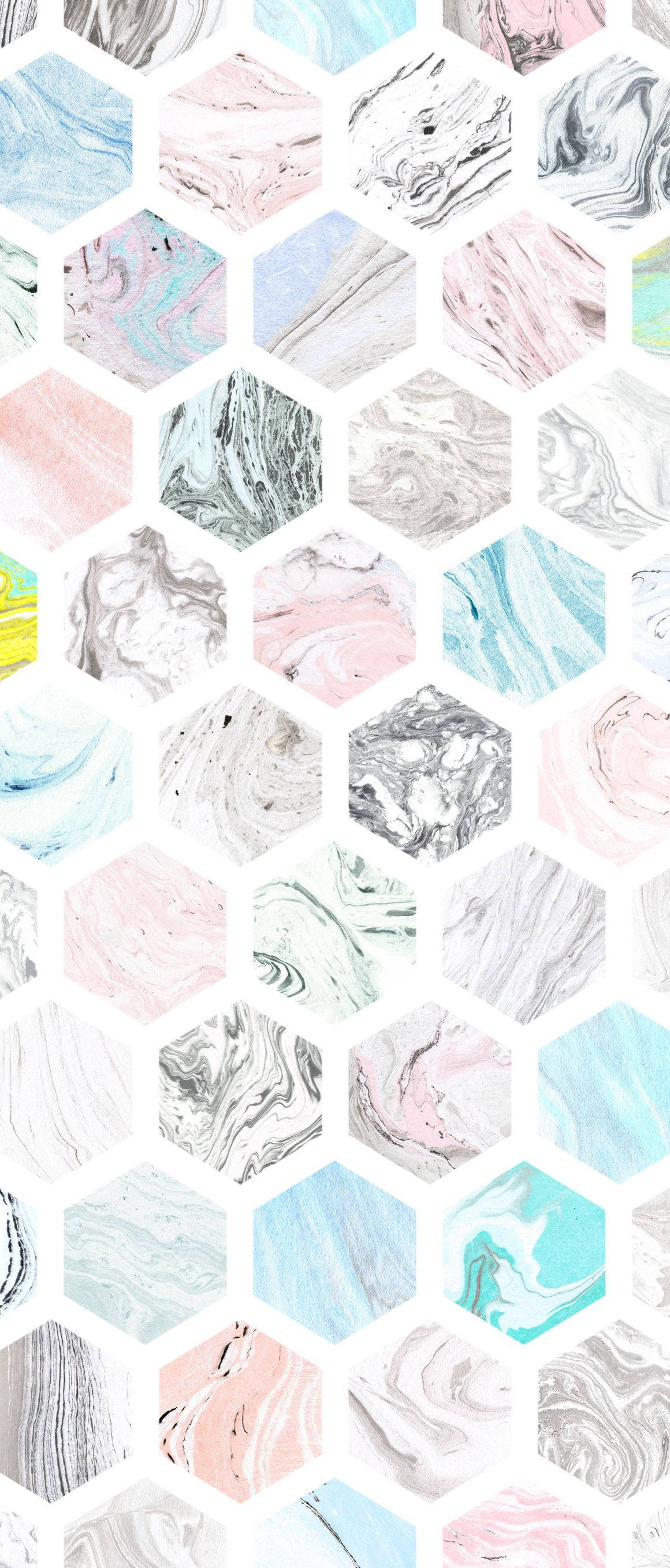 Caption: Elegant Pastel Marble Hexagonal Pattern on an iPad Screen Wallpaper