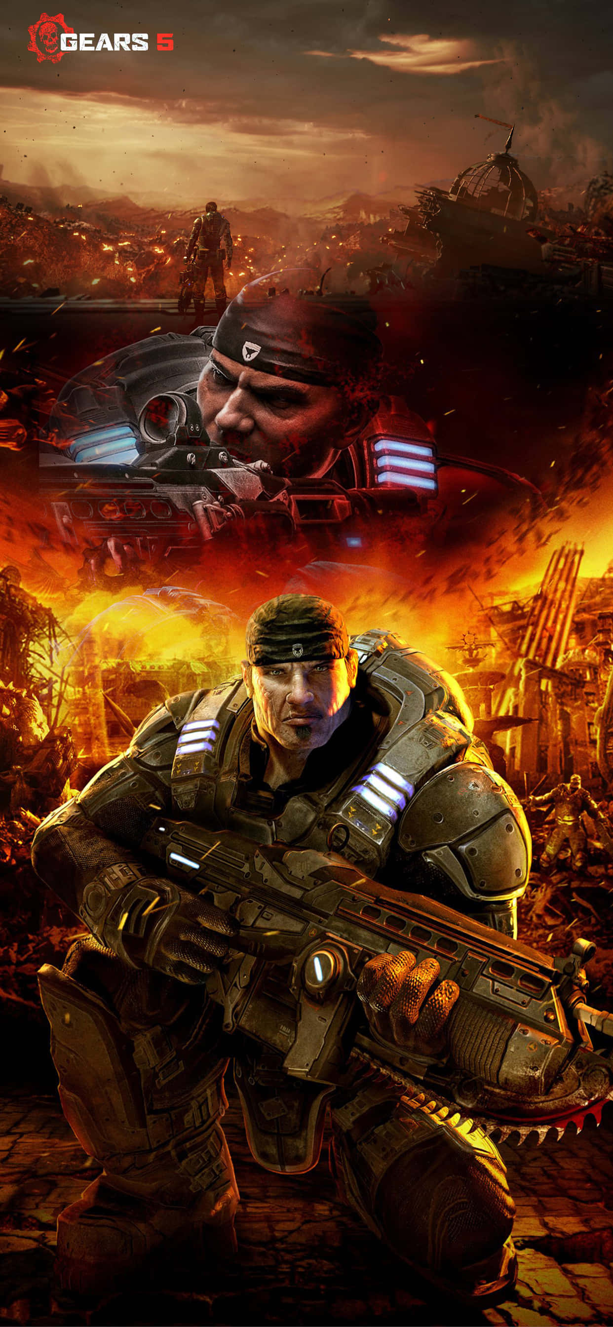 Caption: Energetic Gears of War 5 Game Wallpaper para sa iPhone XS Max Wallpaper