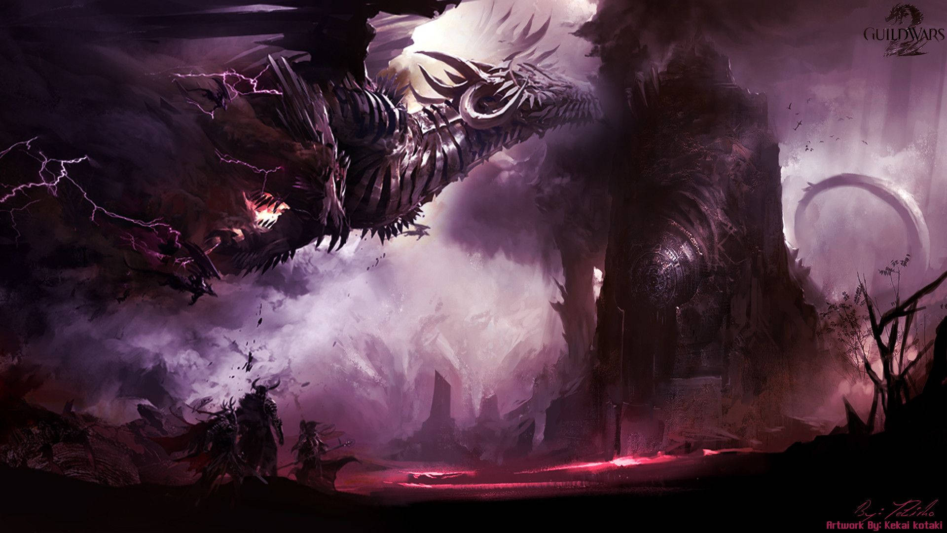Caption: Misteryoso at Maalapad na Madilim na Japanese Dragon sa PC Screen Wallpaper