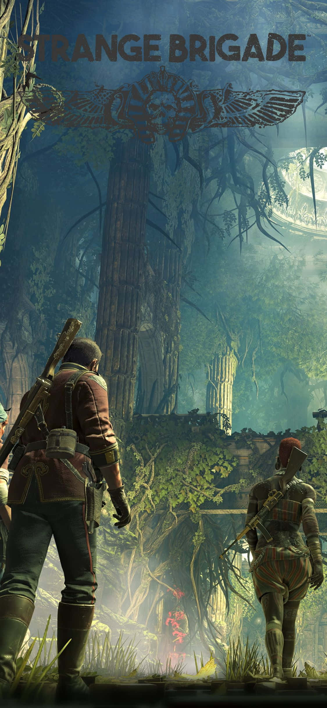 Caption: Pambihang Strange Brigade Game Background para sa iPhone X Wallpaper