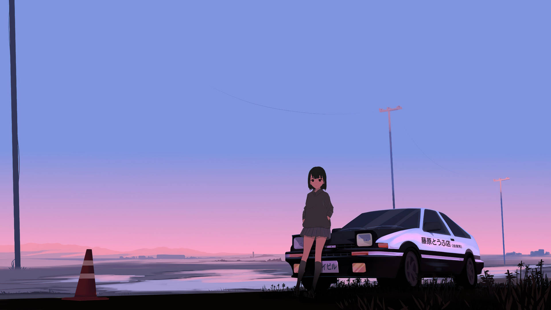 Car Anime at Pastel na Langit Wallpaper