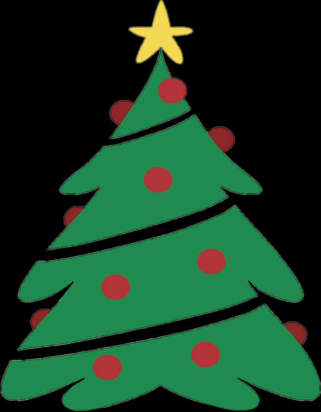Cartoon Christmas Tree na may Bituin at Mga Ornament Wallpaper