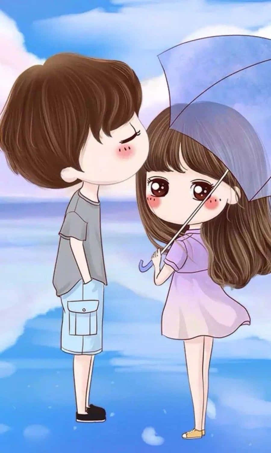 Cartoon Couple Kiss Picture Wallpaper