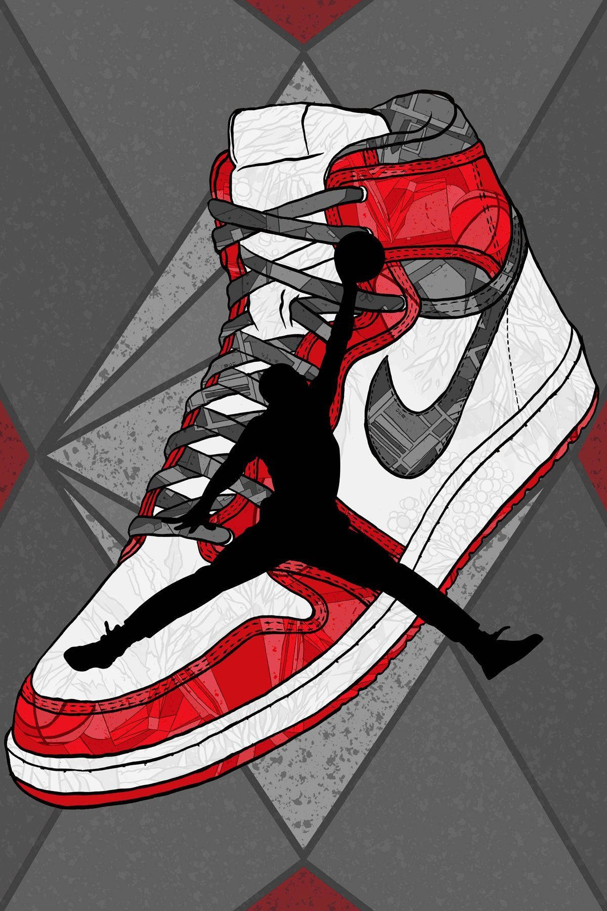 Cartoon Jordan Sapatos Chicago Pula Kulay-abo Background Wallpaper