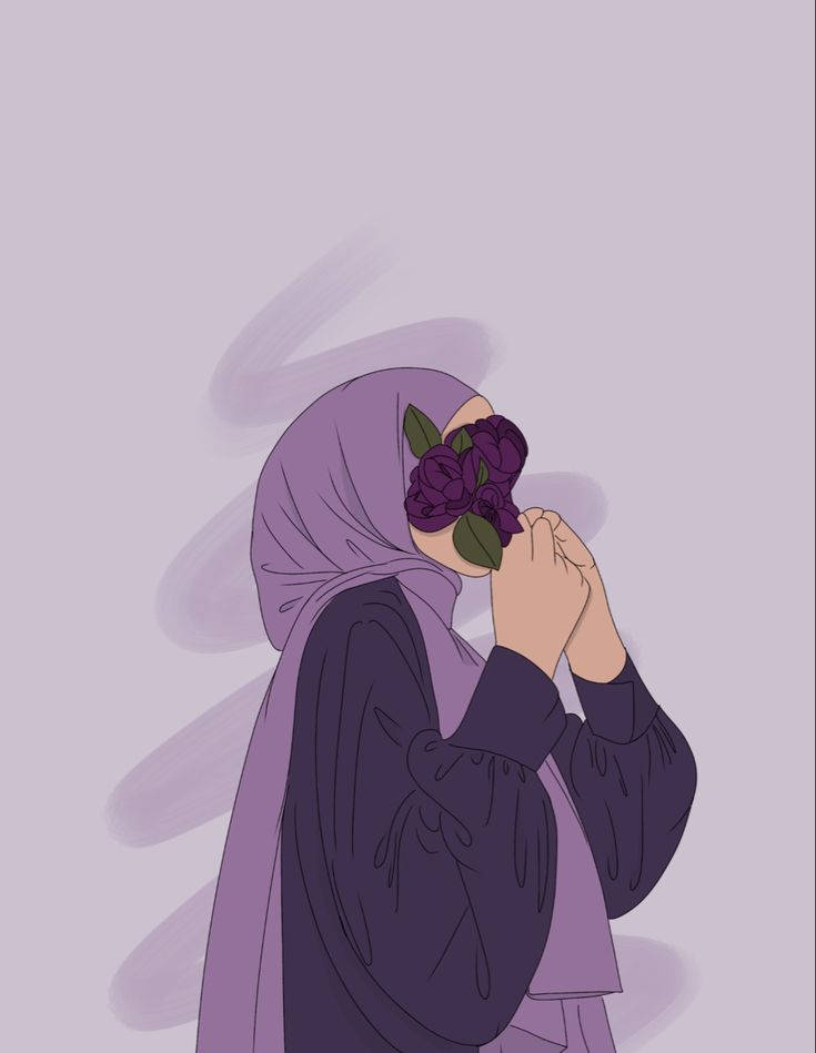 Cartoon na Lilang Hijab Wallpaper