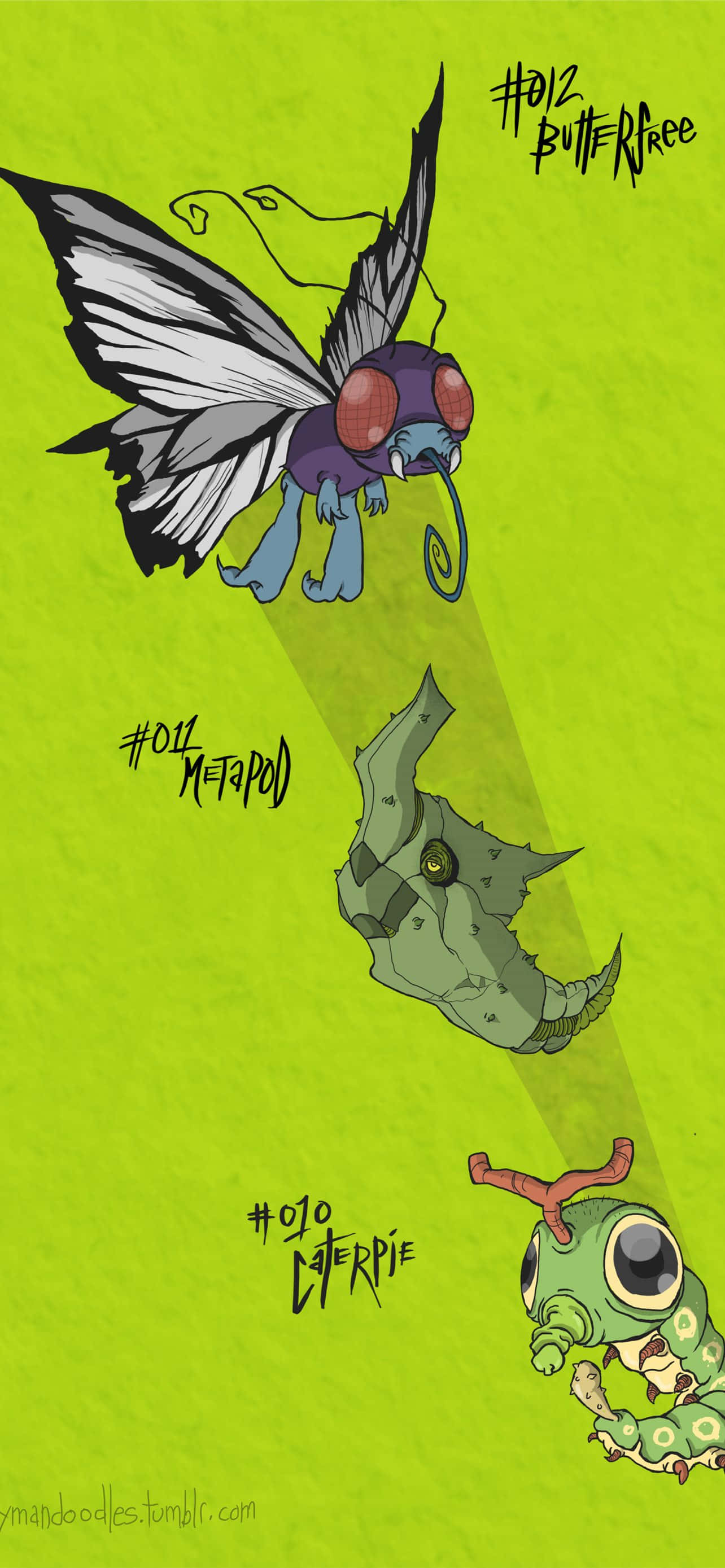 Caterpie, Metapod, At Butterfree Green Aesthetic Phone Wallpaper