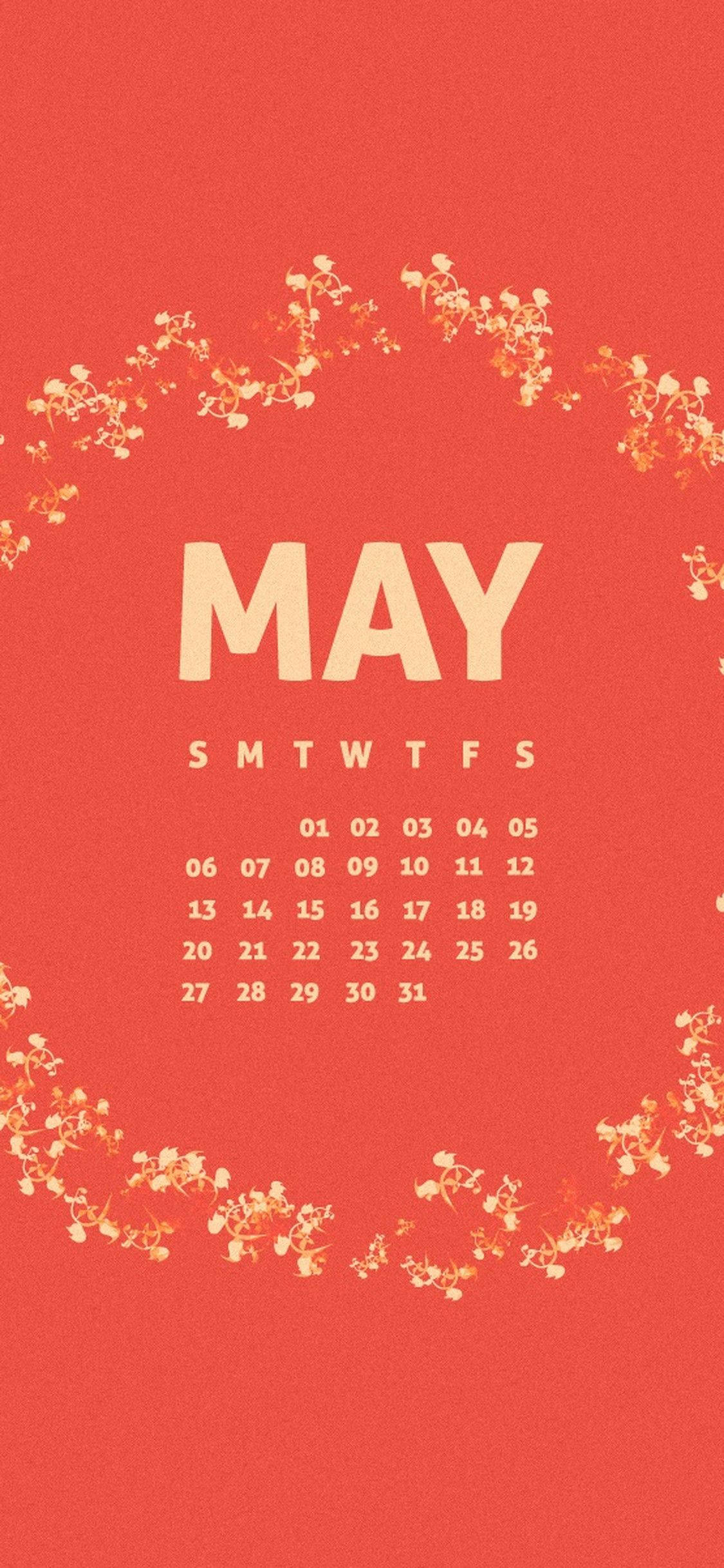 Ipagdiwang ang ganda ng Mayo gamit ang pulang kalendaryo na puno ng makukulay na bulaklak Wallpaper