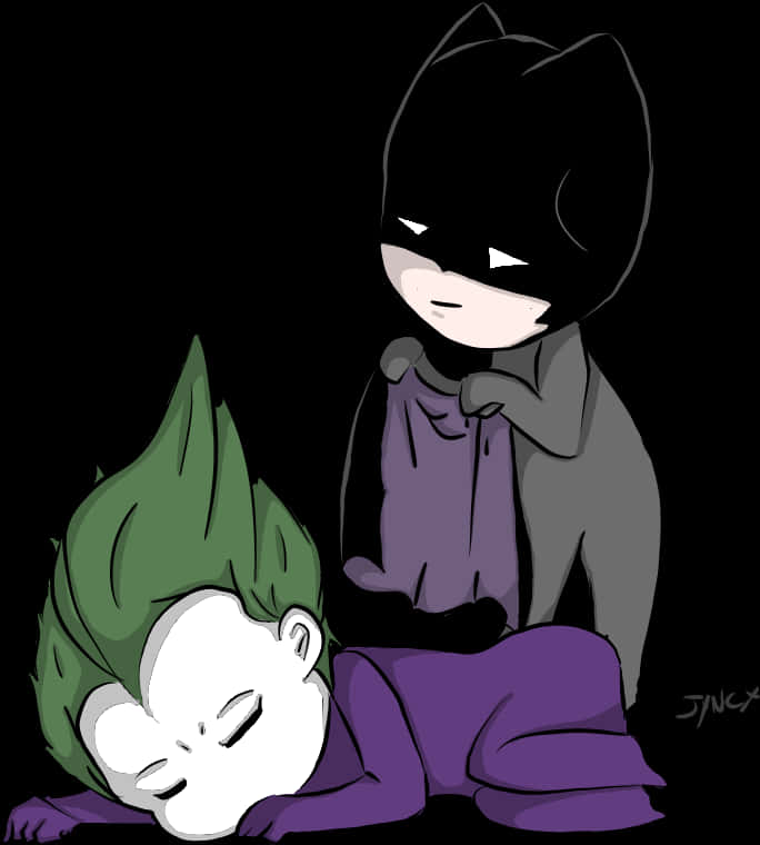 Chibi Batman at Natutulog na Joker Wallpaper