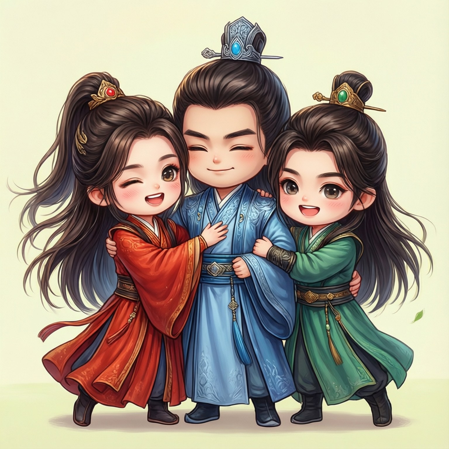Yakap ng mga Chibi na Magkakaibigan Wallpaper