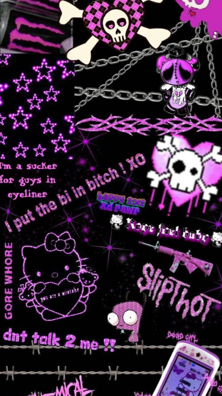 Chic Black at Purple na Hello Kitty Collage Wallpaper