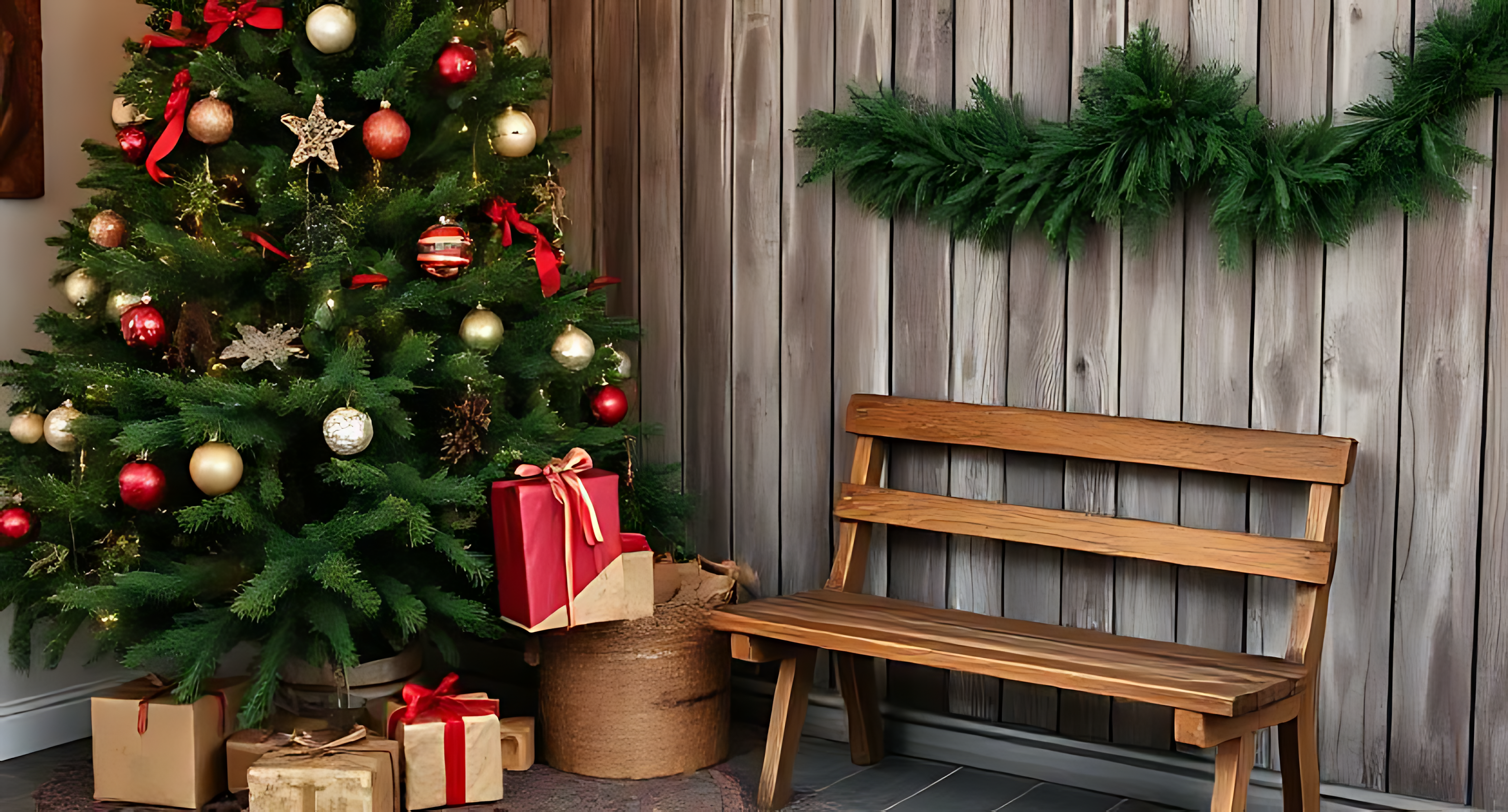 Christmas tree na may mga palamuti at regalo Wallpaper