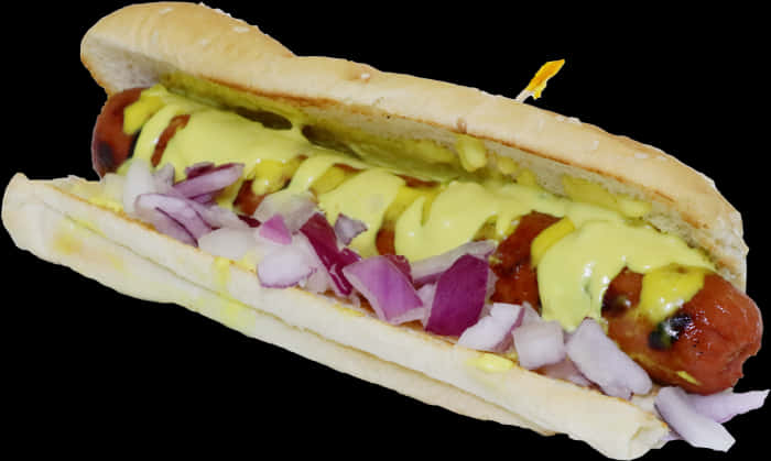 Classic Hot Dog na may Mustard at Sibuyas Wallpaper