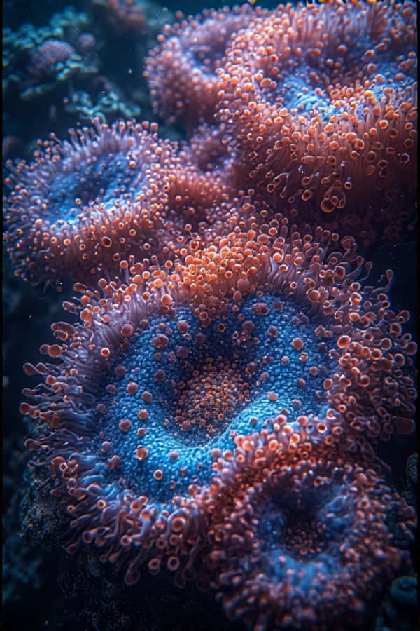 Close-Up ng Neon Coral Polyps – 8K Macro sa Ilalim ng Tubig Wallpaper