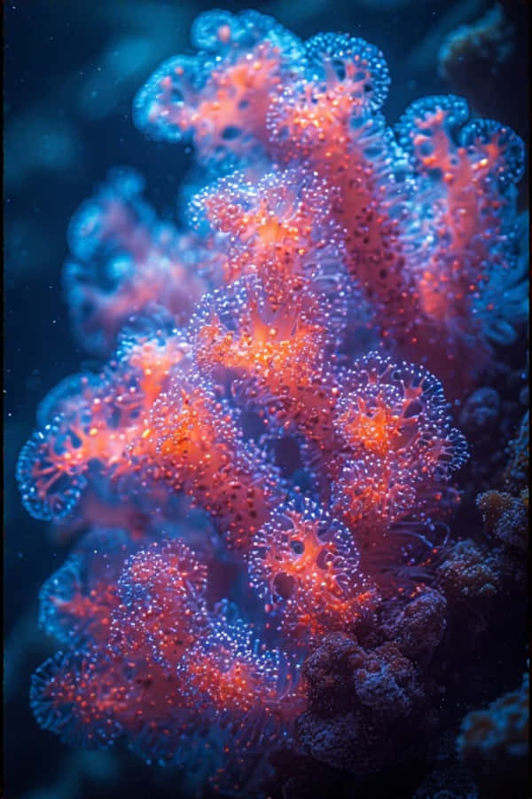 Close-Up ng Neon Coral Polyps – 8K Macro sa Ilalim ng Tubig Wallpaper