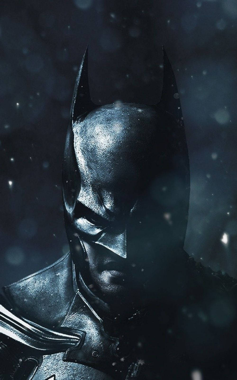 Close-up ni Batman na may Niyebe Wallpaper