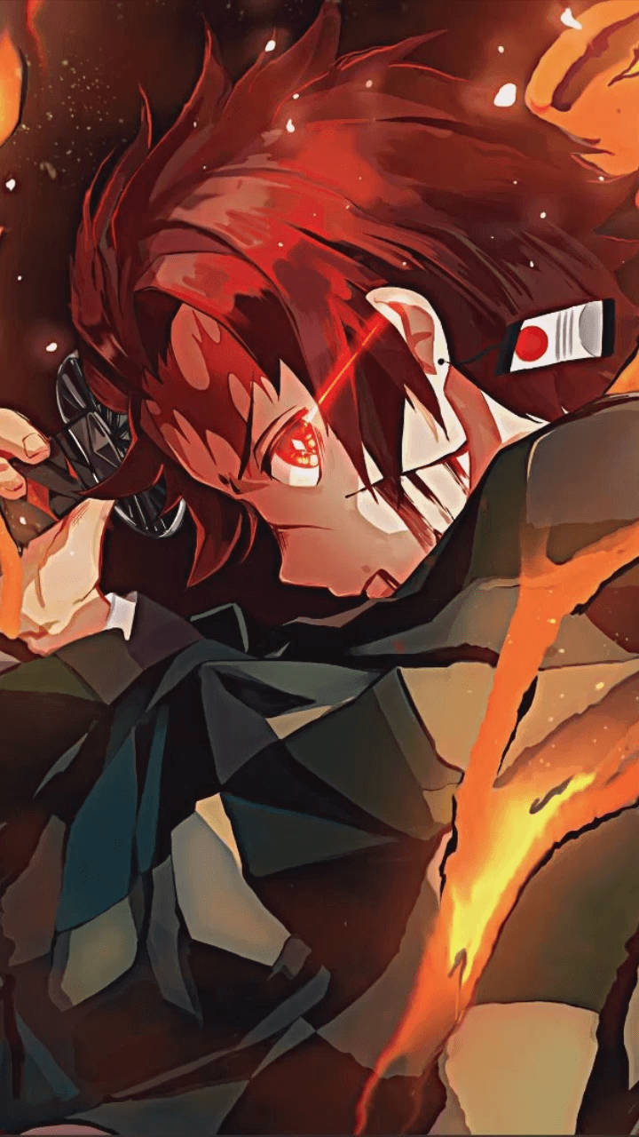 Close-Up ni Tanjiro Kamado na May Pulang Mata Wallpaper