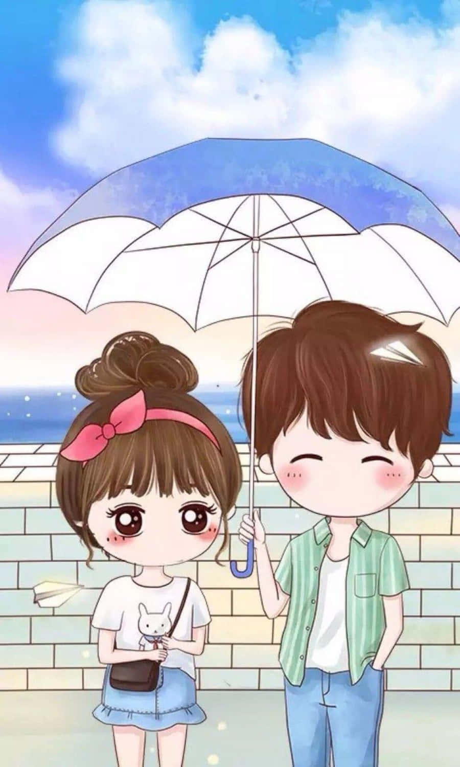 Cloudy Sky Cartoon Couple Picture Wallpaper