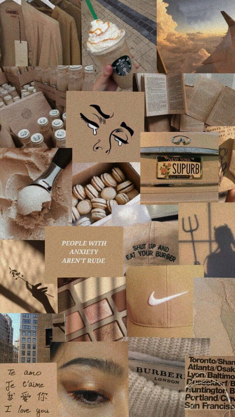Collage na Kulay Pastel na Kayumanggi Wallpaper