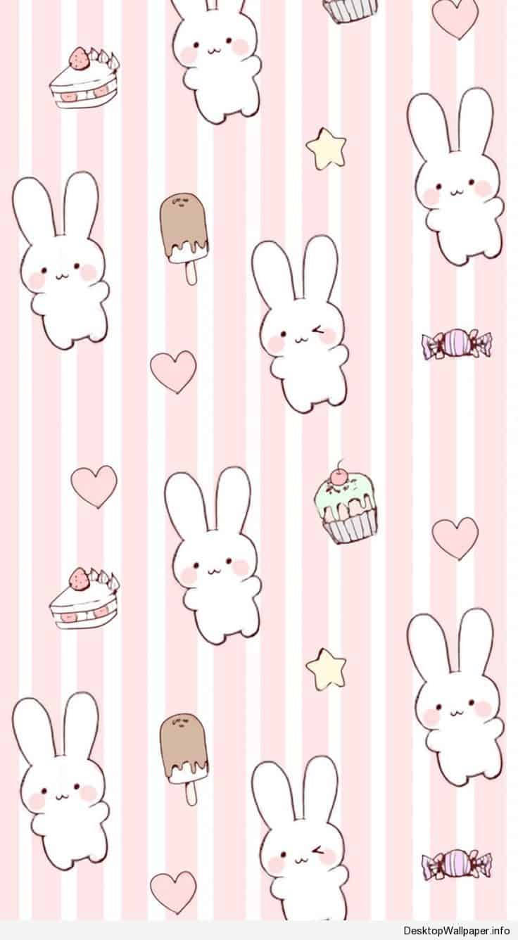 Collage ng Bunny at Matatamis sa Kawaii Pink na Background Wallpaper