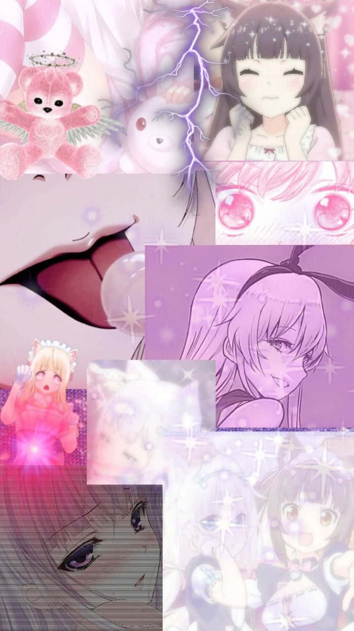 Collage ng Pastel Goth na Anime na Babae Wallpaper