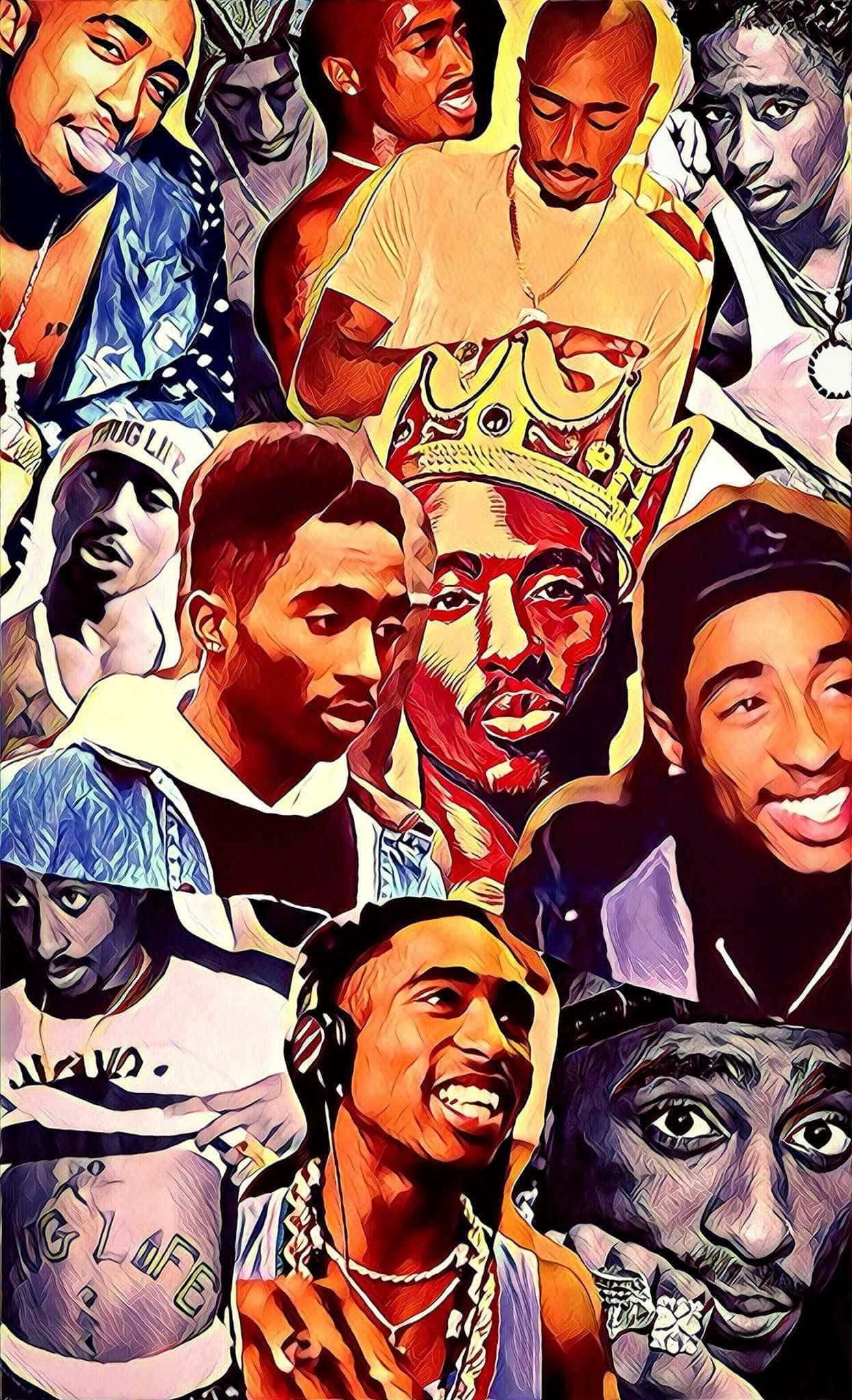Colored Collage Ng Tupac iPhone Wallpaper