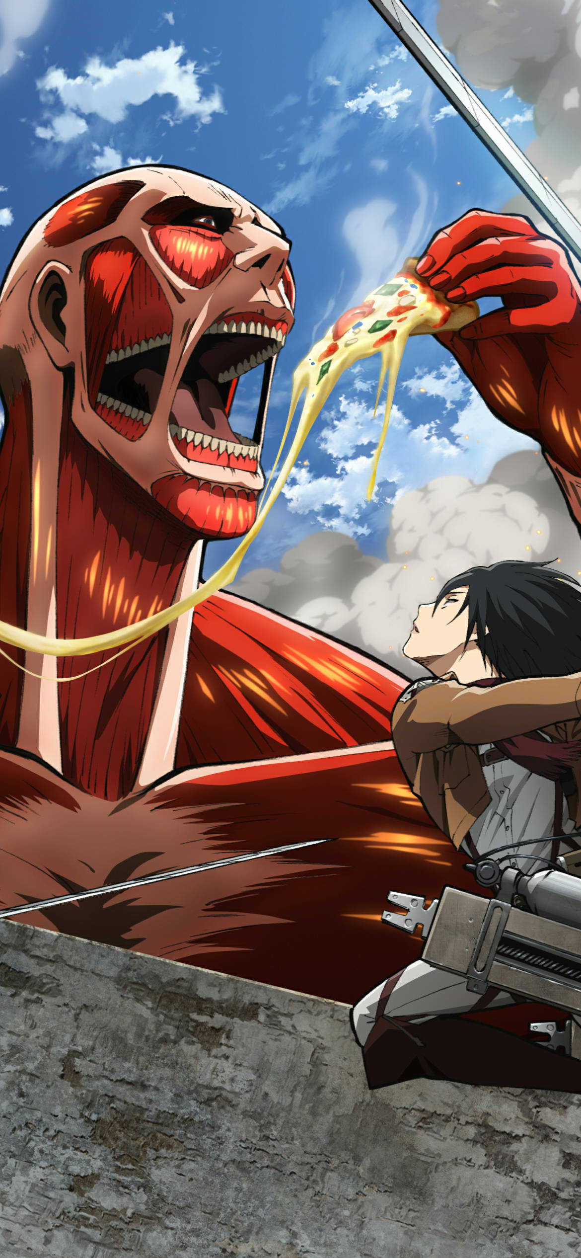 Colossal Kumakain ng Pizza Attack on Titan iPhone Wallpaper
