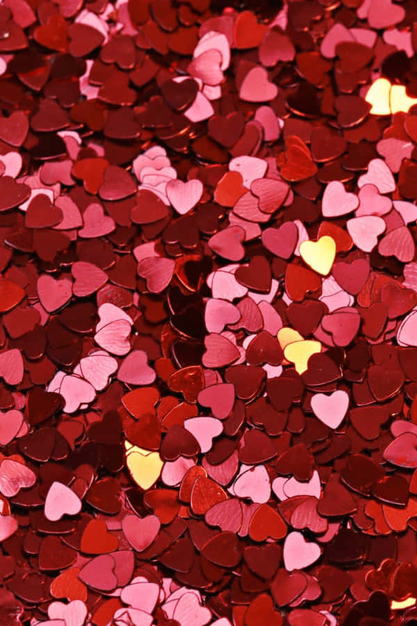 Confetti na Hugis Puso na Aesthetic na Pulang Background Wallpaper