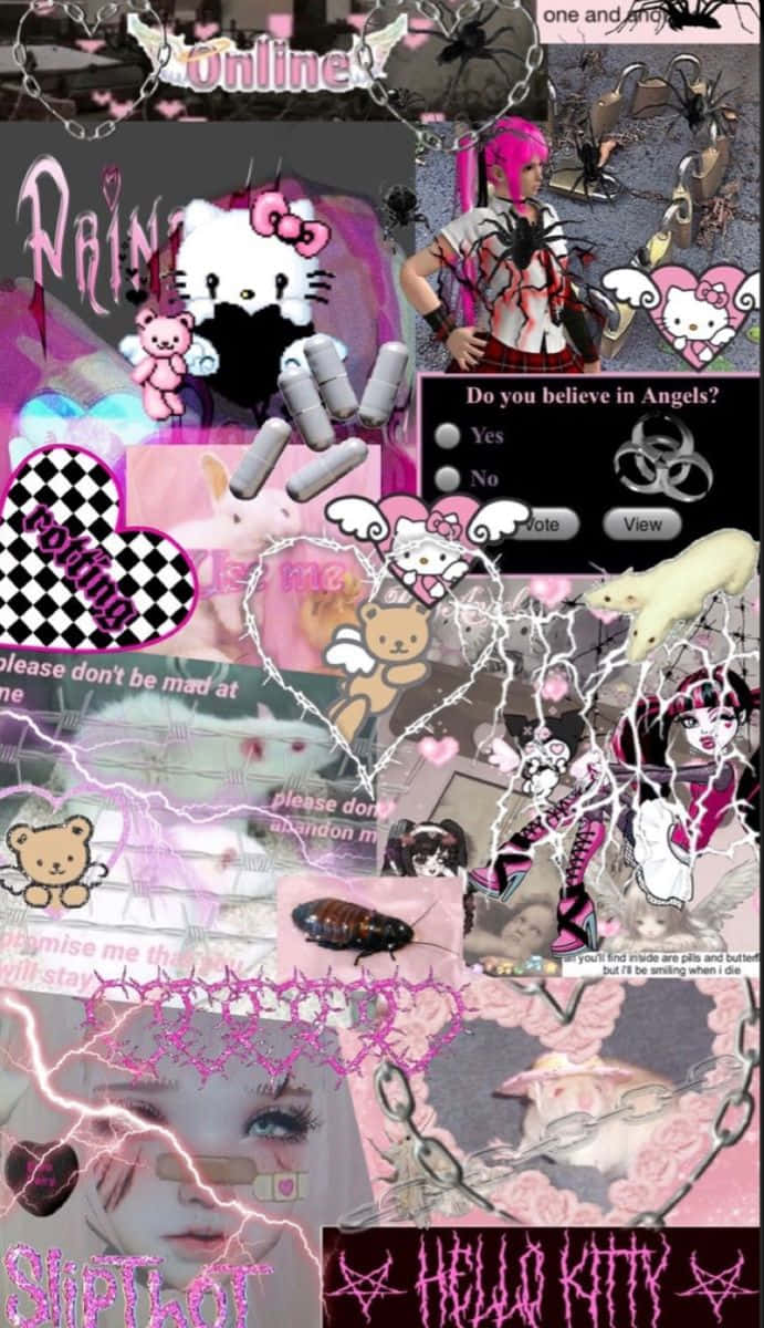 Cool Collage ng Emo Hello Kitty Wallpaper