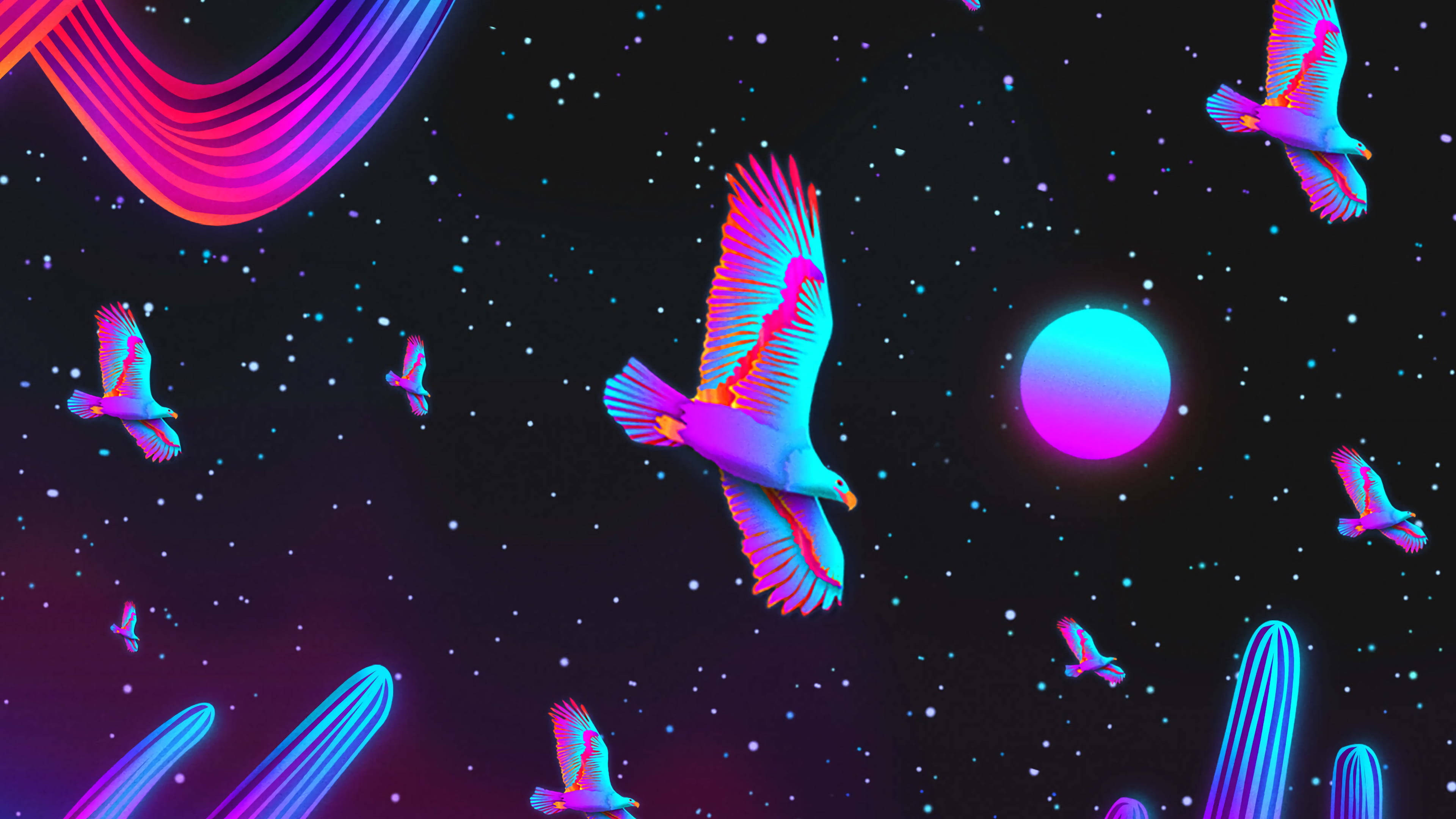 Cool Digital na Guhit ng mga Ibon Wallpaper