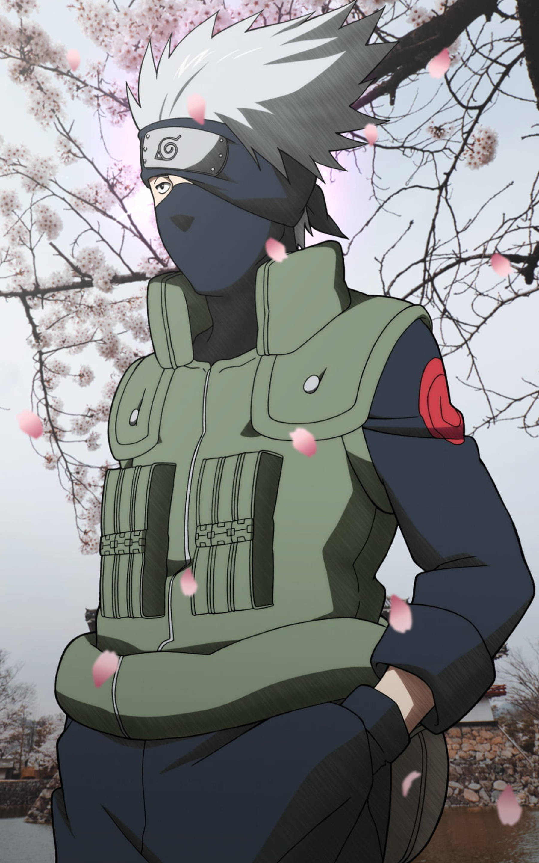 Cool Kakashi at Cherry Blossom Wallpaper