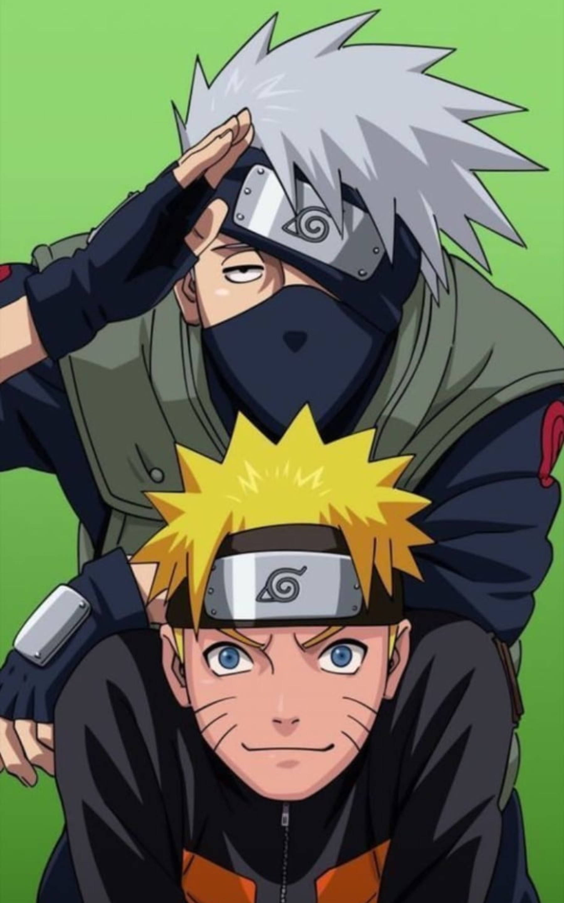 Cool na Pag-Saludo ni Kakashi Kasama si Naruto Wallpaper