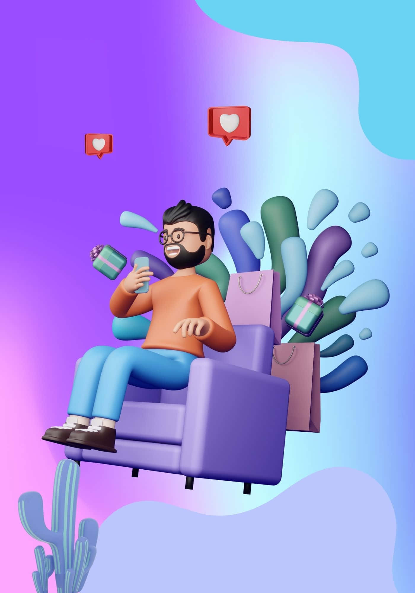 Cool na 3D na Lalaki sa Sofa Background Wallpaper