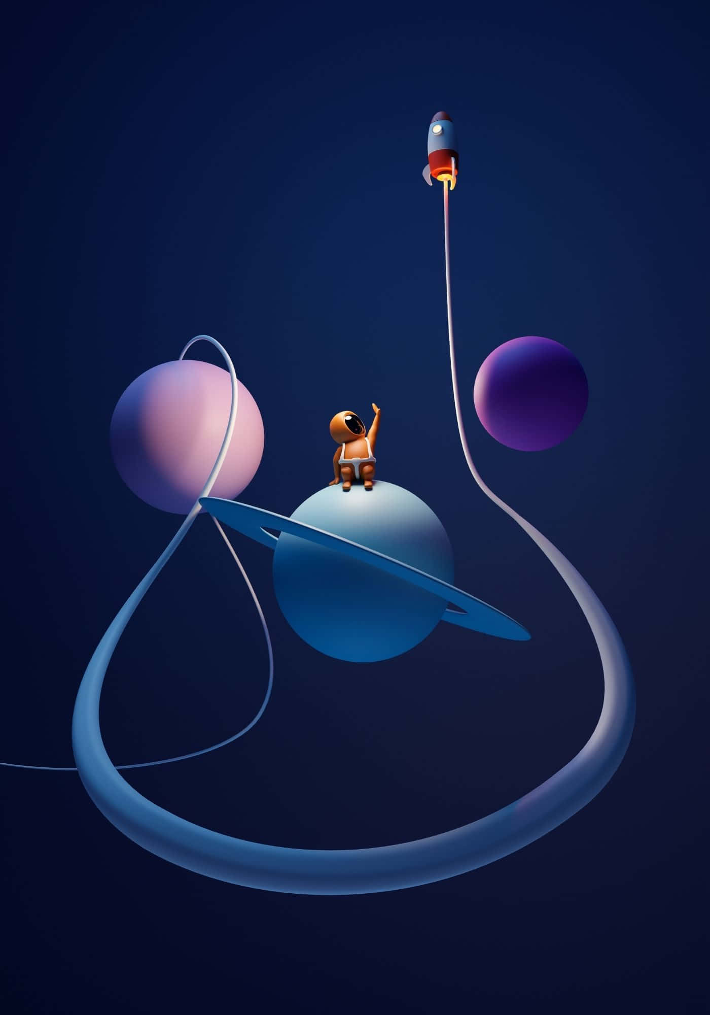 Cool na 3D Rocket Ship Background Wallpaper