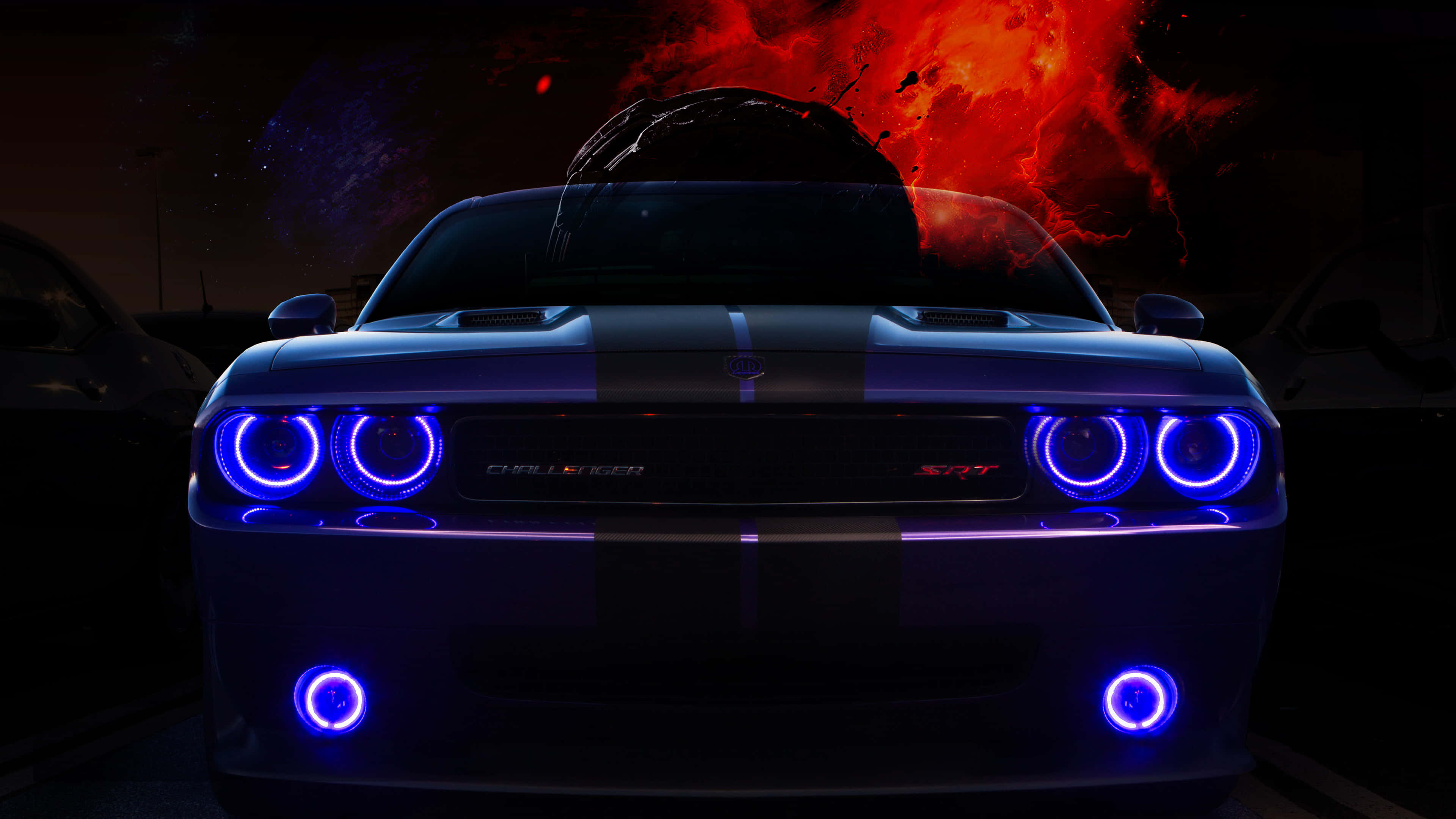 Cool na Asul na Neon na Ilaw ng Sasakyan na Larawan Wallpaper