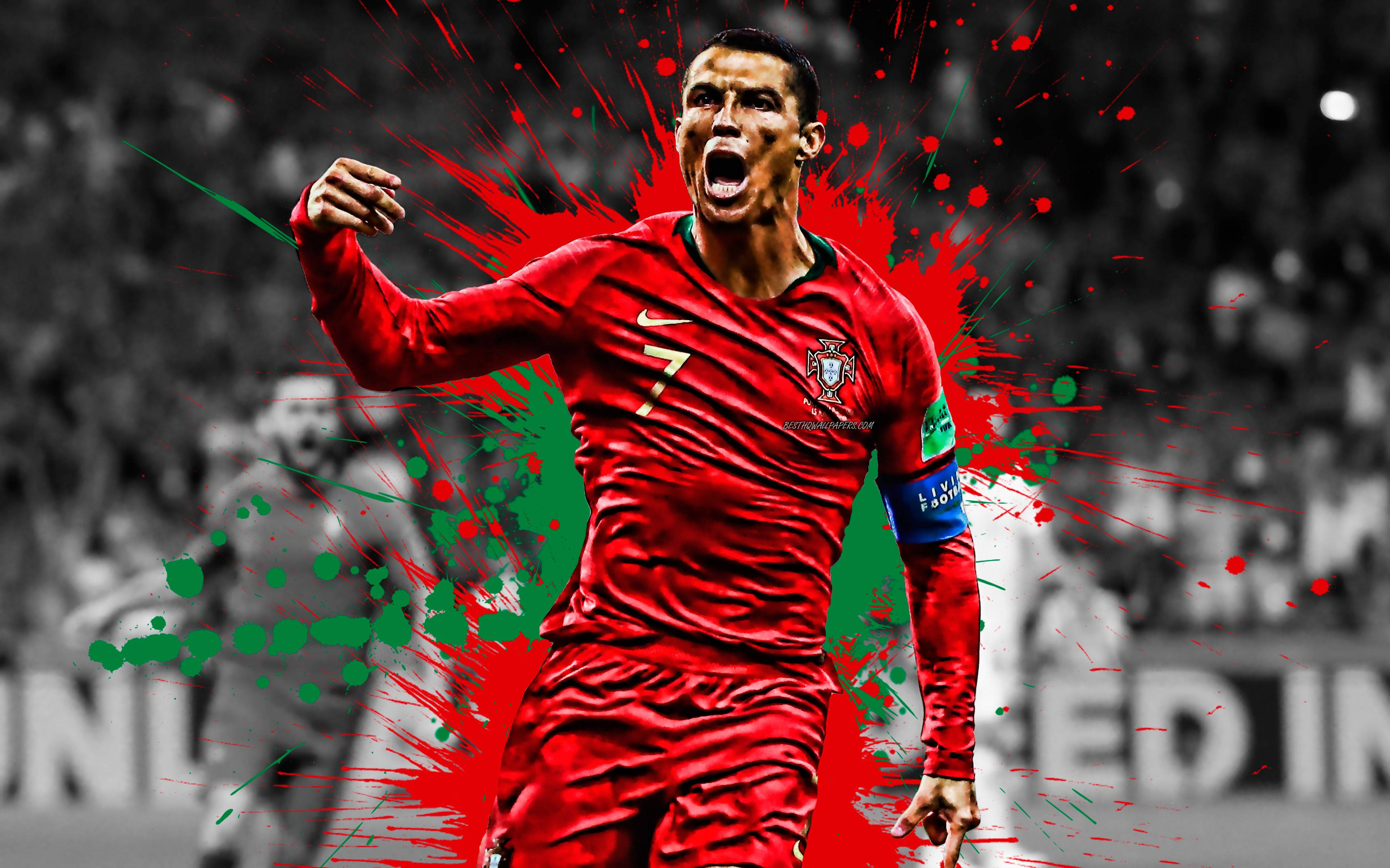Cool na Disenyo ni Cristiano Ronaldo na Pula at Berde Wallpaper