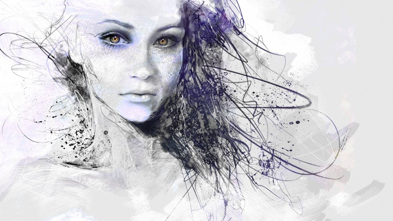 Cool na Drawing na Splatter na Babae Wallpaper